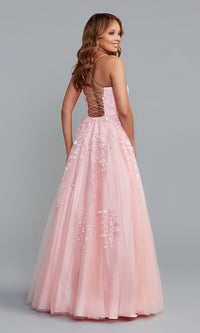  Long Ball Gown Prom Dress with Corset Back
