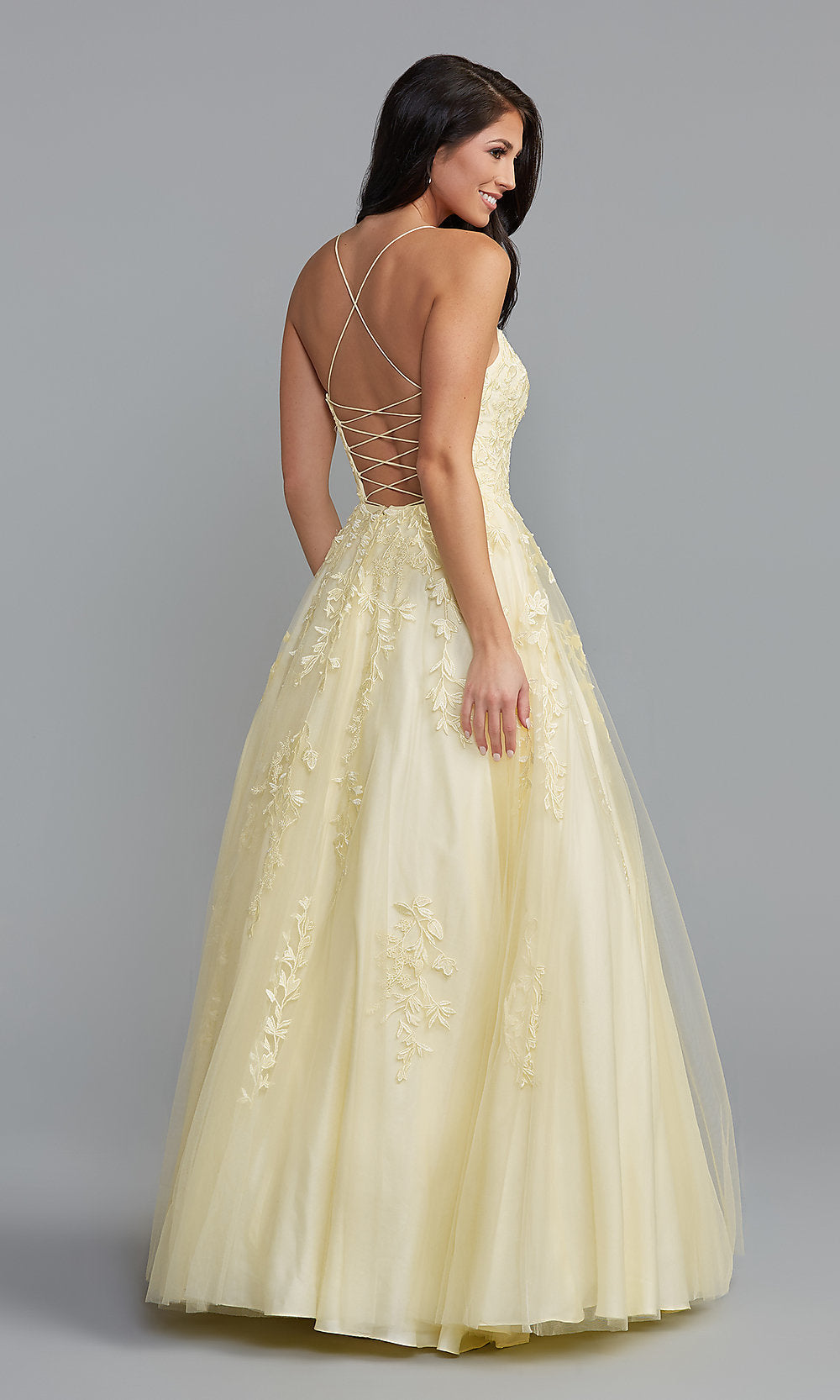  Long Ball Gown Prom Dress with Corset Back