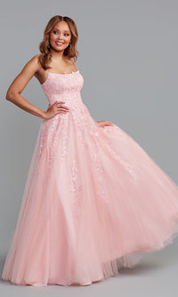  Long Ball Gown Prom Dress with Corset Back