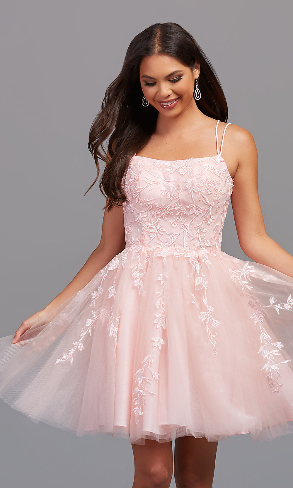 Petal Pink Strappy-Open-Back Short Babydoll Prom Dress