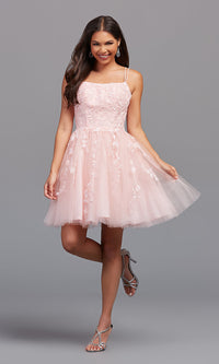  Strappy-Open-Back Short Babydoll Prom Dress