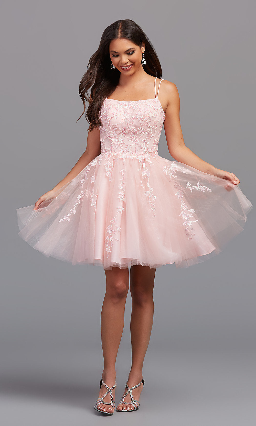  Strappy-Open-Back Short Babydoll Prom Dress