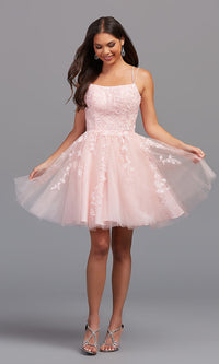  Strappy-Open-Back Short Babydoll Prom Dress