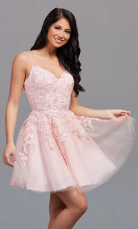 Petal Pink Short Prom Dress with Beaded Embroidery