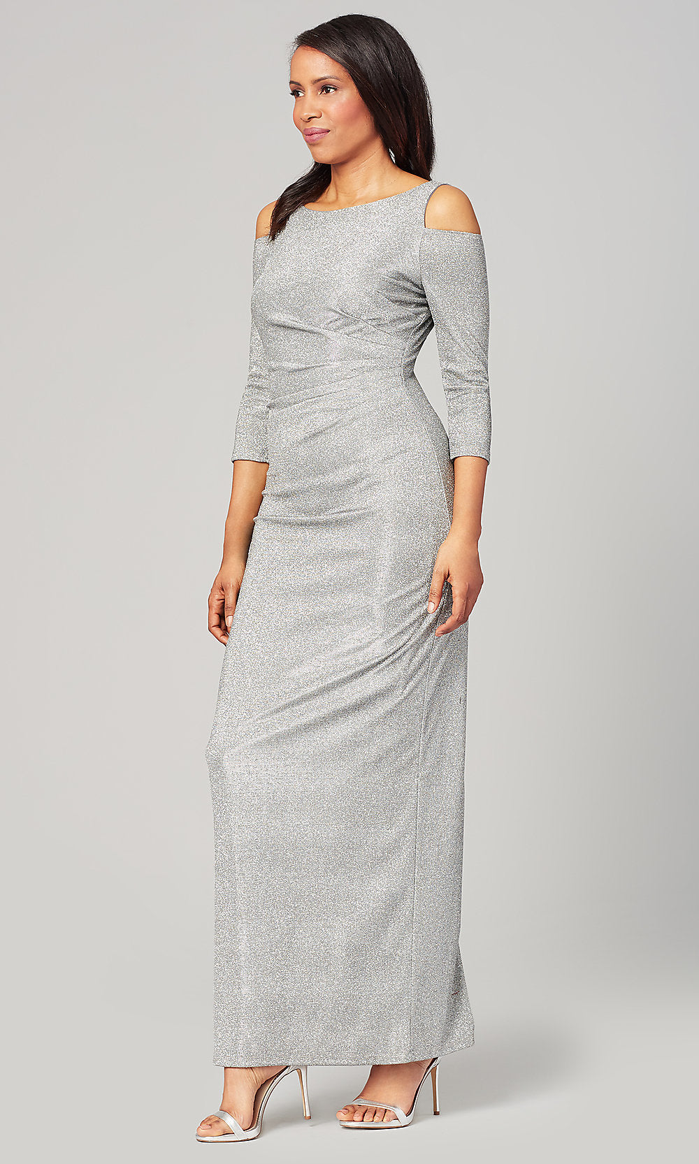 Pewter Pewter Silver Long Mother-of-the-Bride Dress