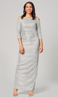  Pewter Silver Long Mother-of-the-Bride Dress