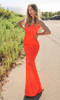 Neon Orange Long Formal Dress SE016 by Ladivine