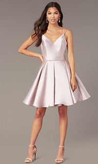 Pink Alabaster Semi-Formal A-Line Alyce Homecoming Dress in Satin