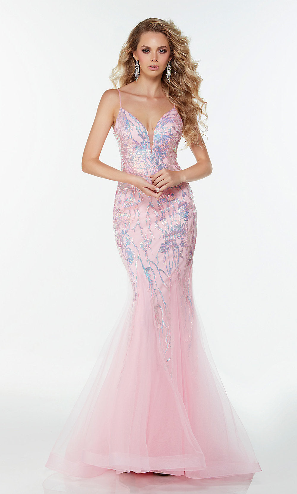 Pink Alyce Long Pink Prom Dress with Iridescent Sequins