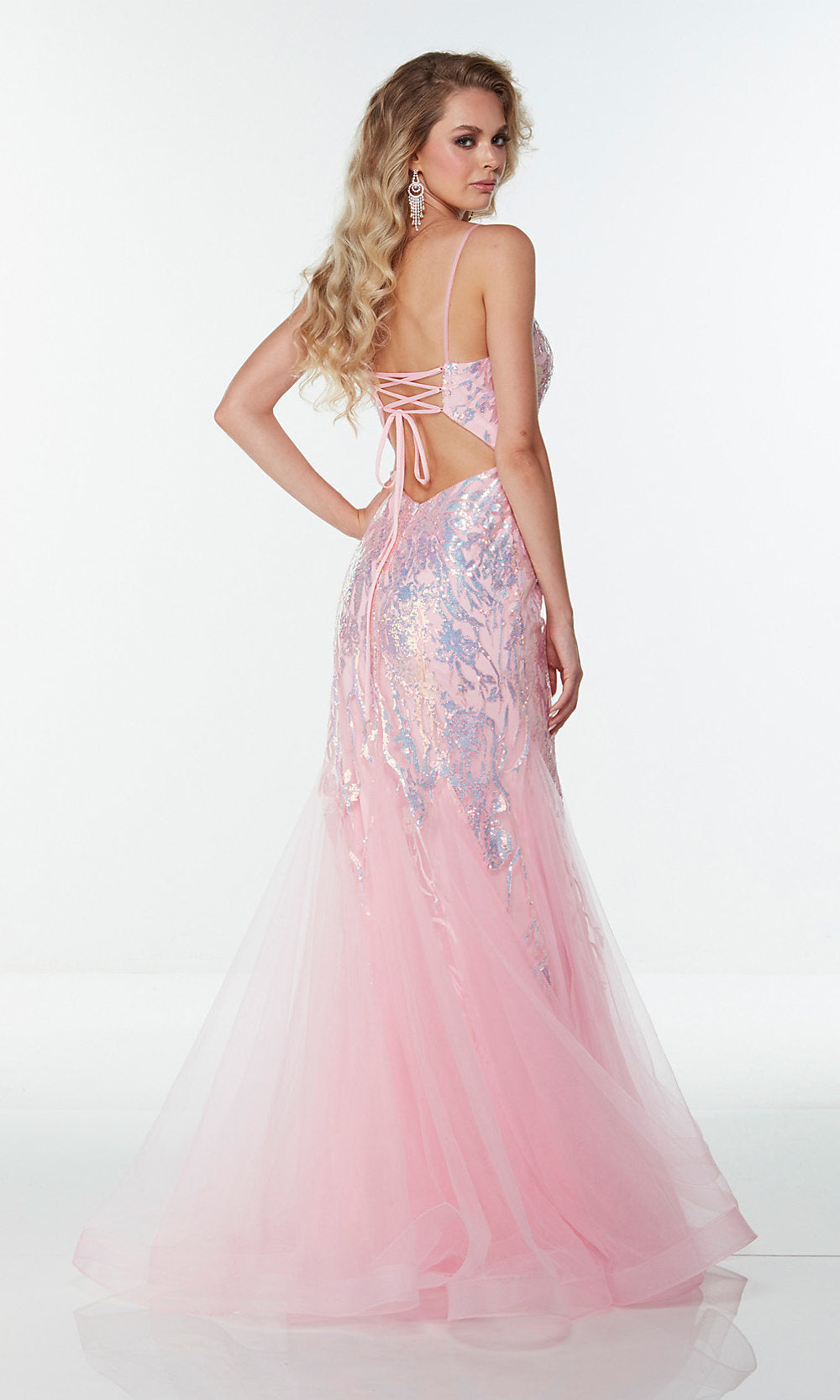  Alyce Long Pink Prom Dress with Iridescent Sequins