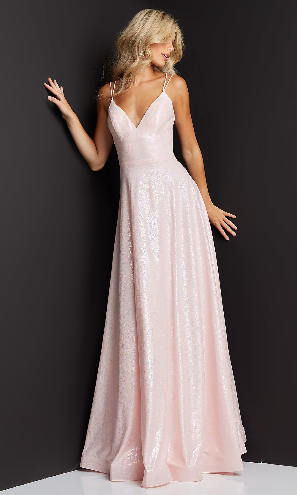 Pink JVN by Jovani Corset-Back Long Pink Prom Gown