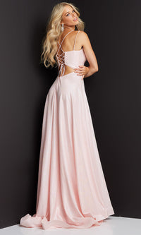  JVN by Jovani Corset-Back Long Pink Prom Gown