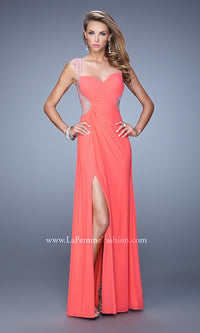 Pink Grapefruit La Femme Sweetheart Open-Back Long Prom Dress