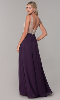  Beaded-Bodice Long Chiffon Formal Dress for Prom