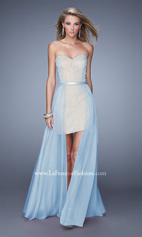 Powder Blue La Femme Strapless Sweetheart High-Low Prom Dress
