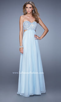 Powder Blue La Femme Prom Dress with Cut Out Waist 20898