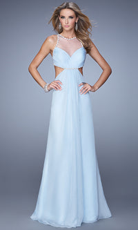 Powder Blue Backless High-Neck Long La Femme Prom Dress