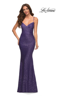 Purple Corset-Back Long La Femme Sequin Prom Dress