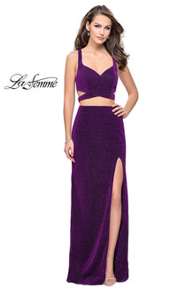 Purple Long La Femme Open-Back Two-Piece Prom Dress