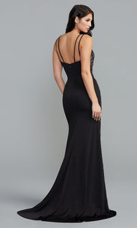  Long Black Prom Dress with Purple Sequin Print
