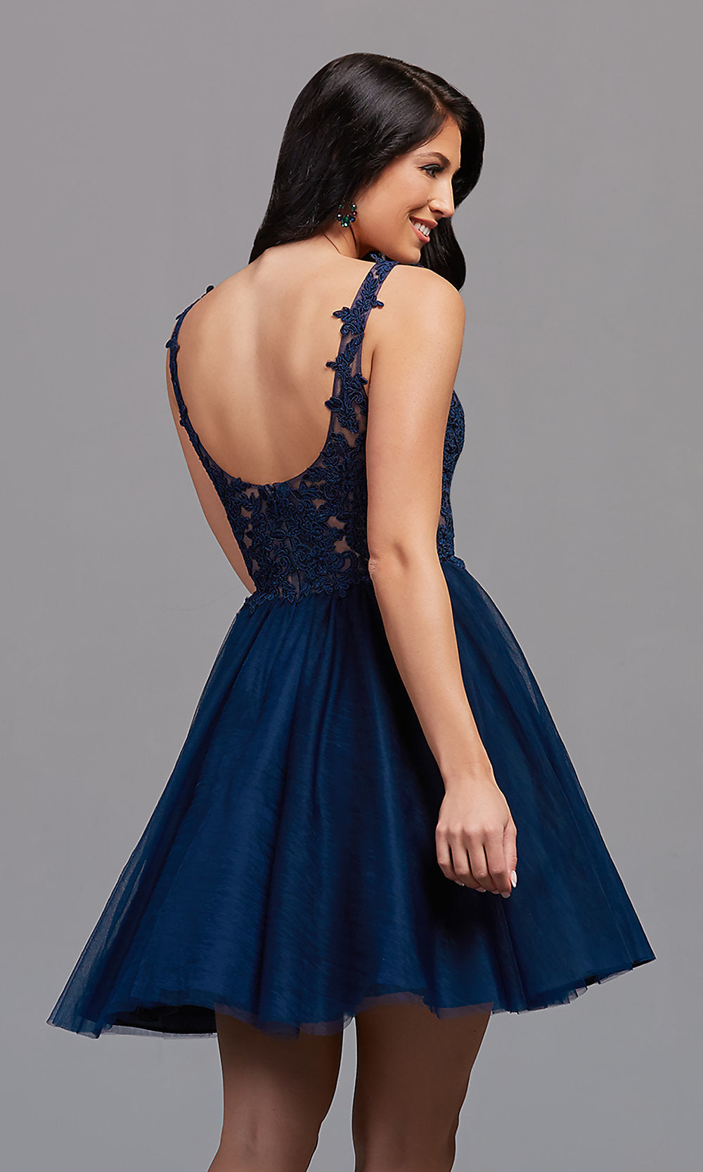  Sheer-Embroidered-Bodice Short Homecoming Dress