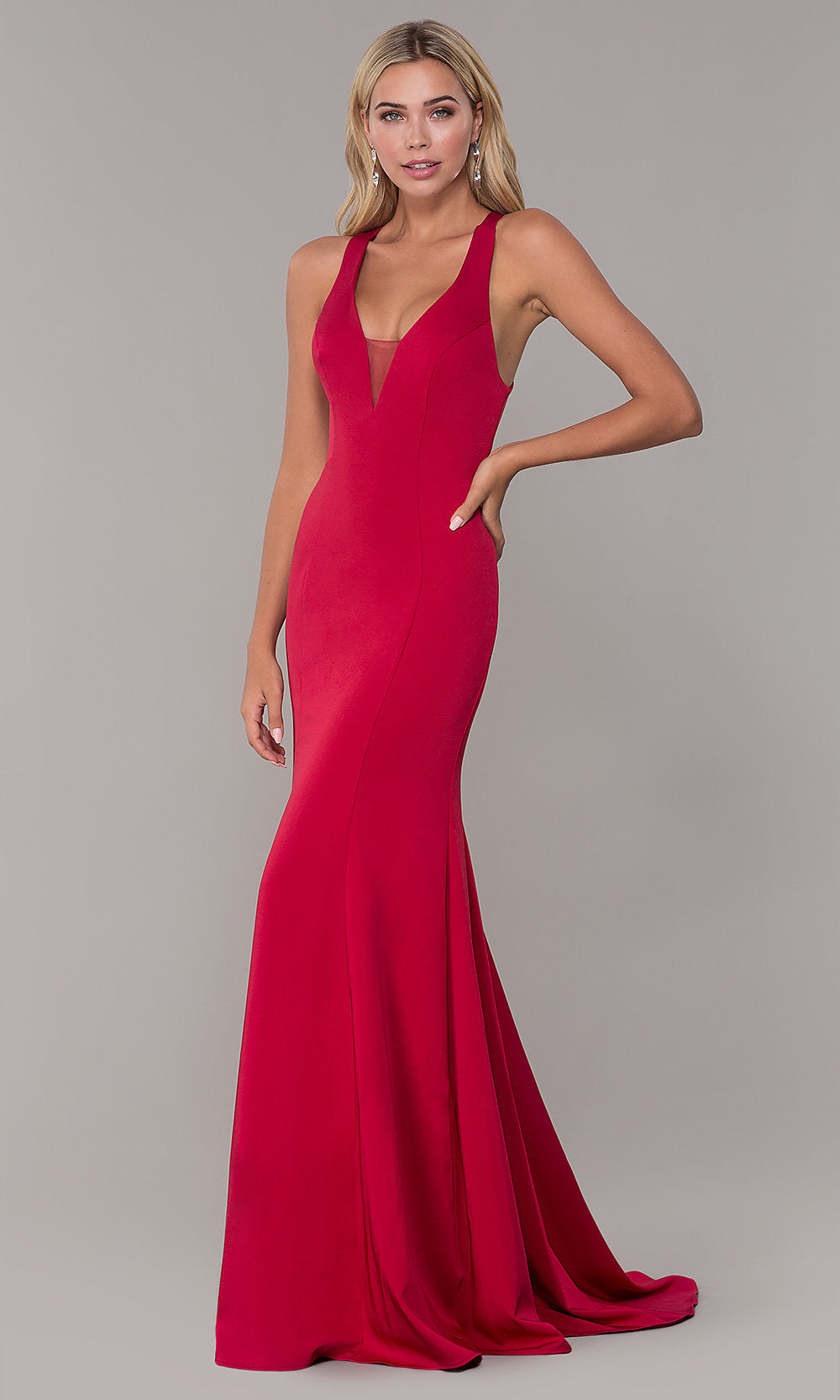  Long Dave and Johnny Formal Dress with Deep V-Neck