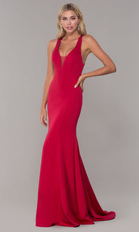  Long Dave and Johnny Formal Dress with Deep V-Neck