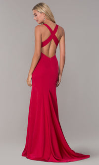  Long Dave and Johnny Formal Dress with Deep V-Neck