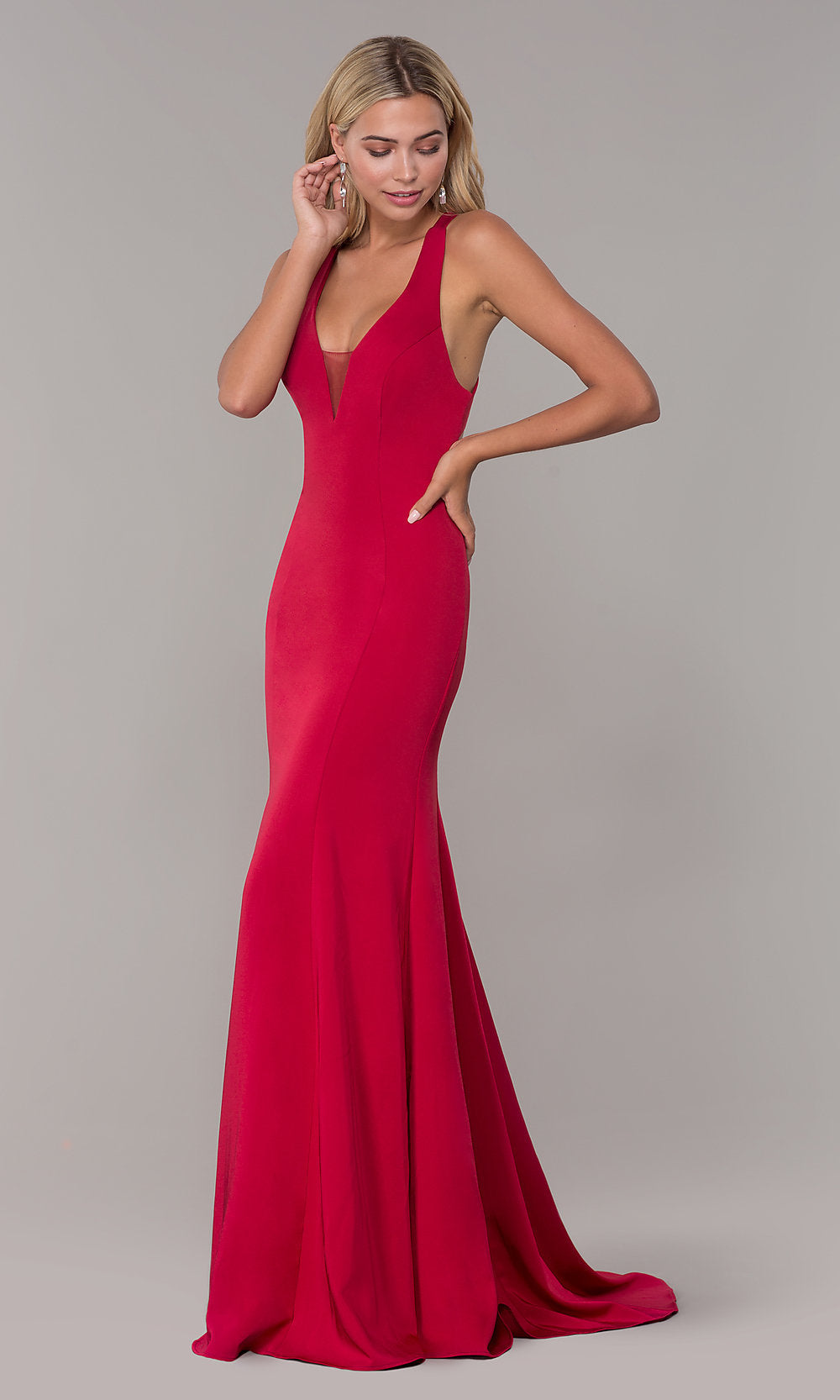  Long Dave and Johnny Formal Dress with Deep V-Neck