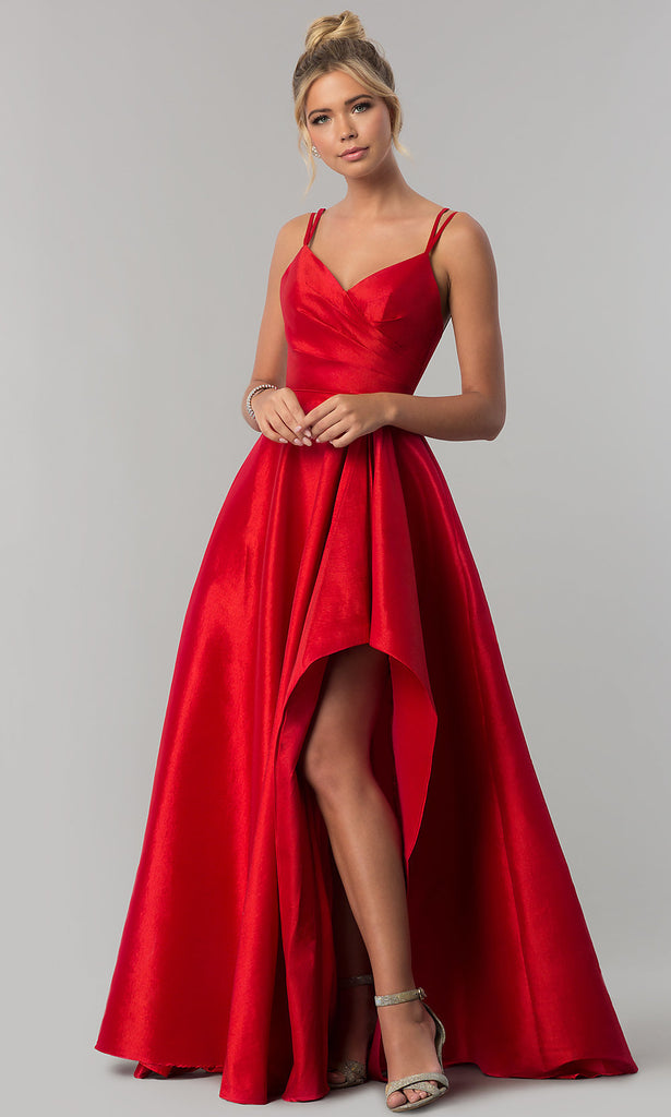 Taffeta Long Wedding-Guest Dress with High-Low Slit