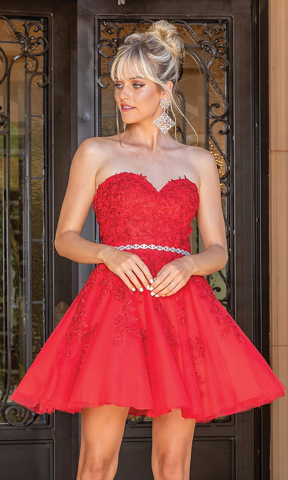 Embroidered Short Strapless Prom Dress - PromGirl Navy / XLarge Embroidered Short Strapless Prom Dress - PromGirl Navy / XLarge