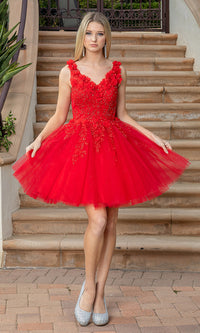 Red Short Corset Baby Doll Party Dress with Flowers