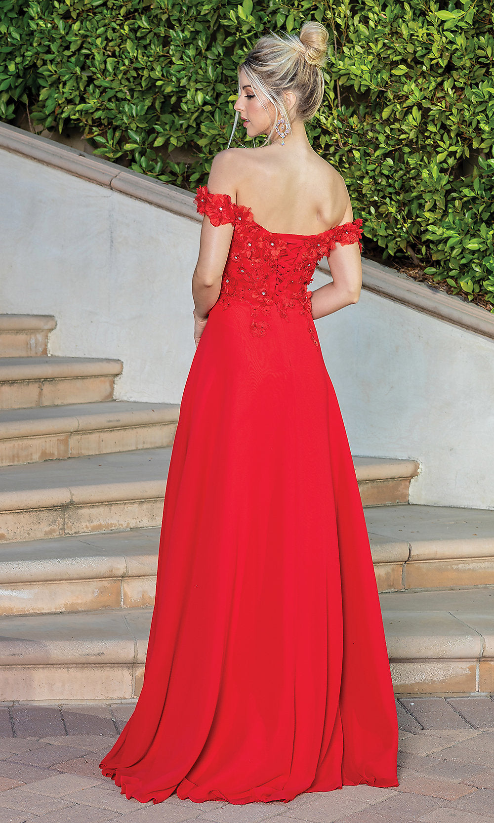  Corset-Back Off-Shoulder Long A-Line Prom Dress