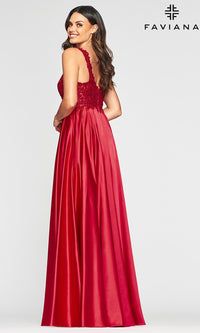  Long A-Line V-Neck Prom Dress with Embroidery