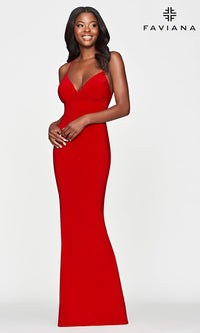Red Strappy-Open-Back Long Red Prom Dress by Faviana