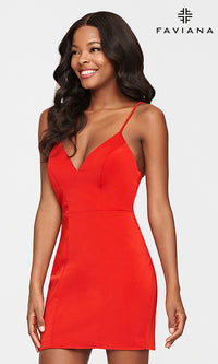 Red Corset-Back Faviana Short Red Cocktail Party Dress