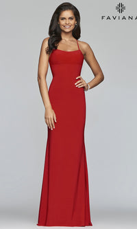 Red Faviana Long Jersey Prom Dress with Scoop Neckline