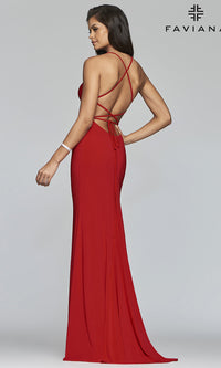  Faviana Long Jersey Prom Dress with Scoop Neckline