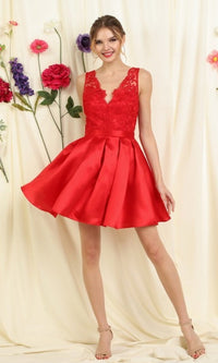  Lace-Bodice Short Pleated A-Line Homecoming Dress
