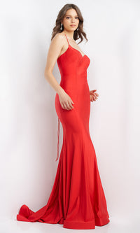 Red Corset-Back JVN by Jovani Long Prom Dress