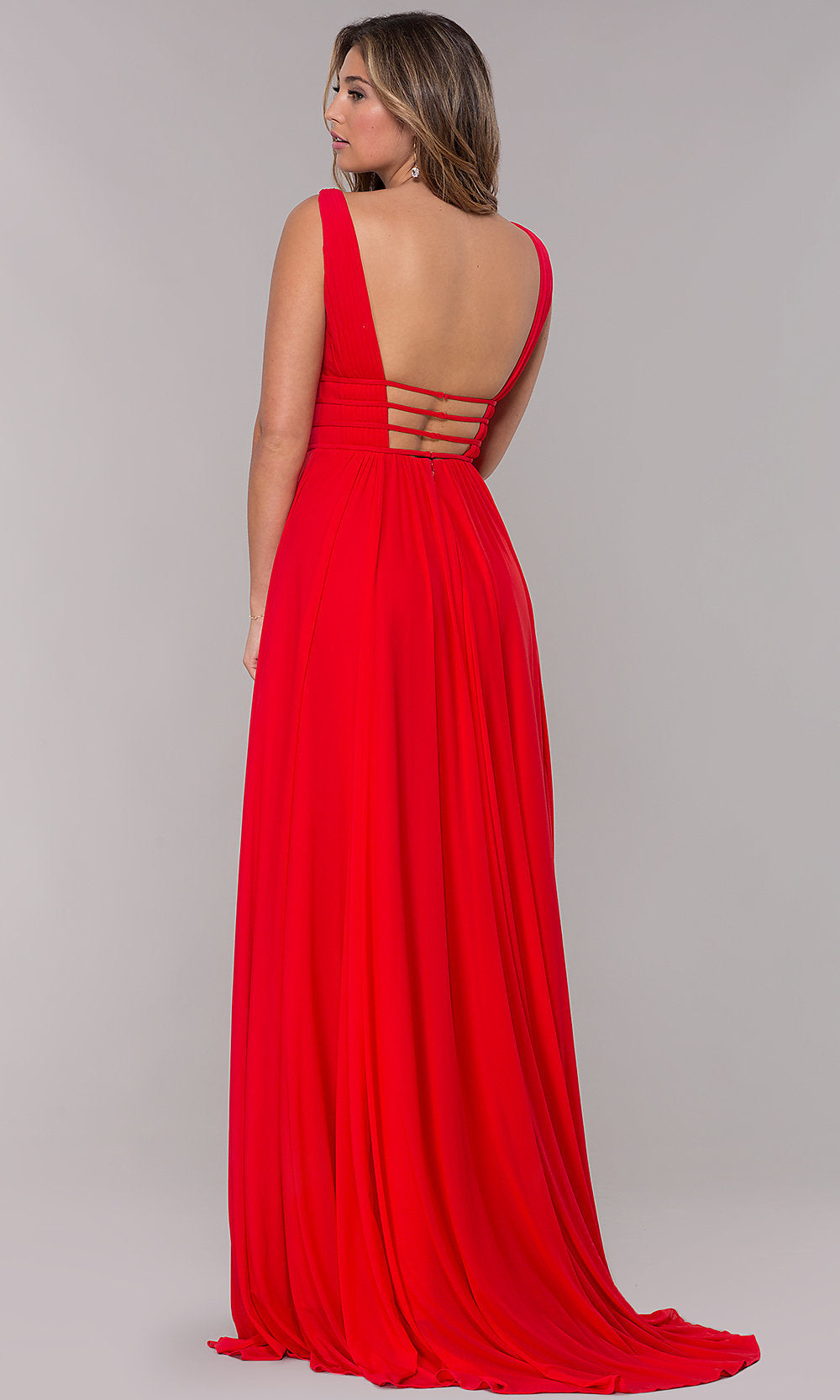 Red Ruched-Bodice Long Formal JVN by Jovani Prom Dress