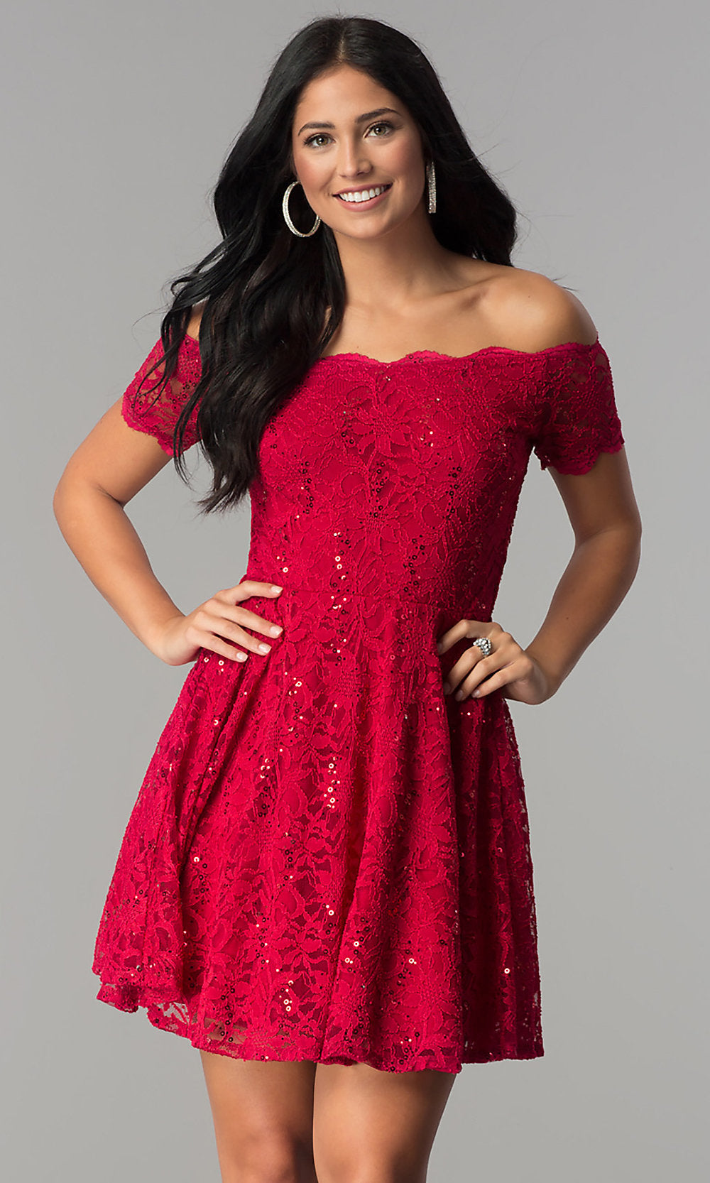 Red Off-the-Shoulder Sequin-Lace Short Homecoming Dress