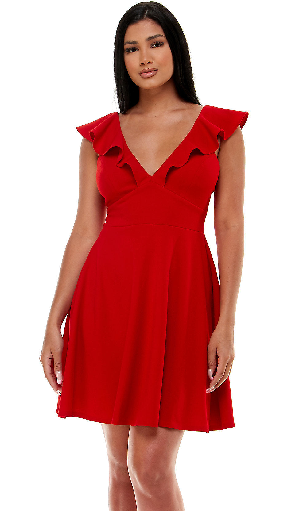 Red Jump Cap-Sleeve Short Cocktail Party Dress