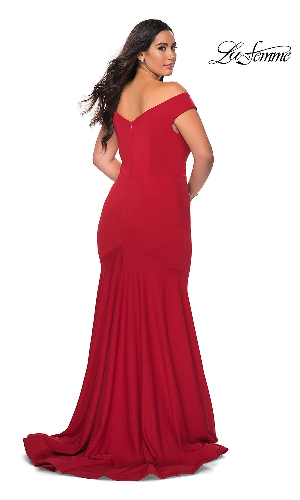 La Femme Plus-Size Off-the-Shoulder Formal Dress Black / 18W La Femme Plus-Size Off-the-Shoulder Formal Dress Black / 18W