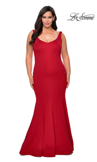 Red Simple La Femme Long Formal Plus-Size Mermaid Gown