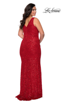 red sequin plus size prom dress Plus-Size One-Shoulder Long Prom Dress with Sequins Red / 20W