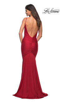  La Femme Long Red Prom Dress with Deep V-Back