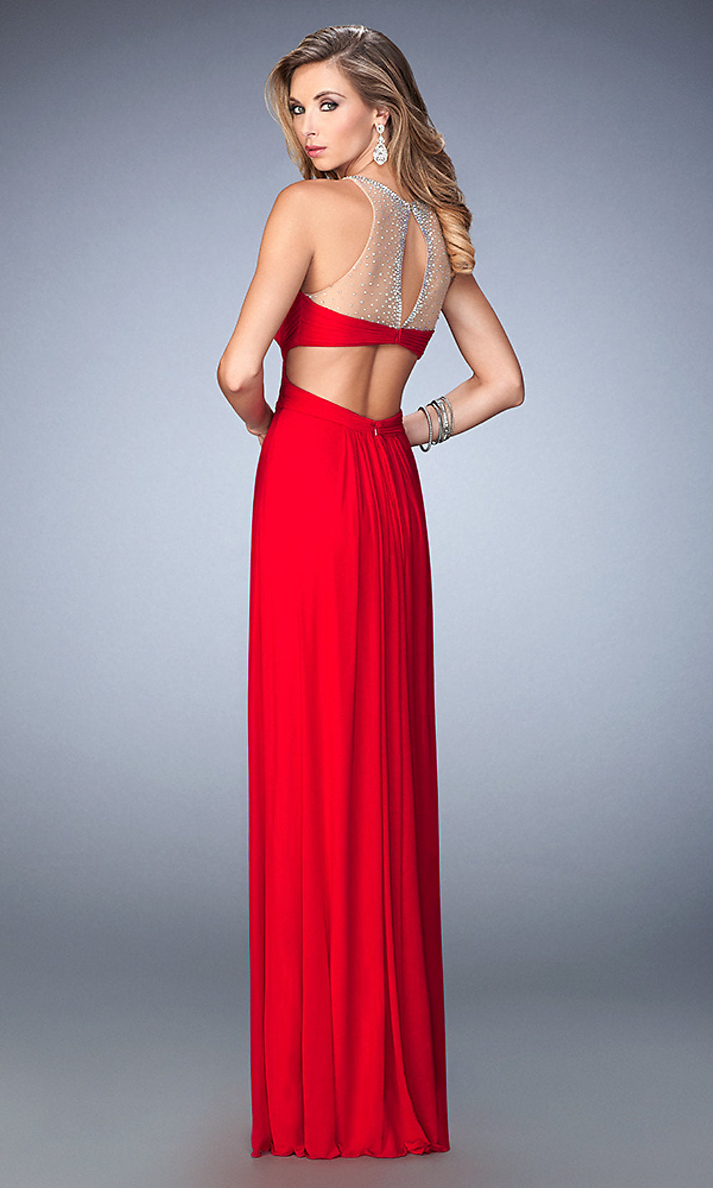  Floor Length Open Back Formal Gown with a Waist Cut Out by La Femme