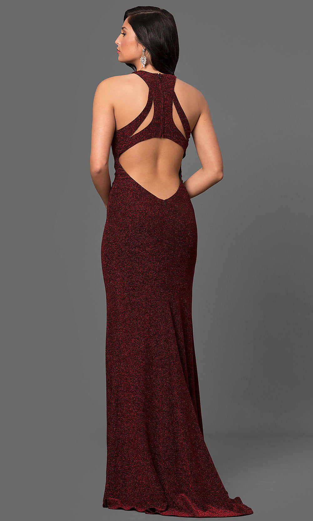 Glitter Jersey Long Formal Prom Dress