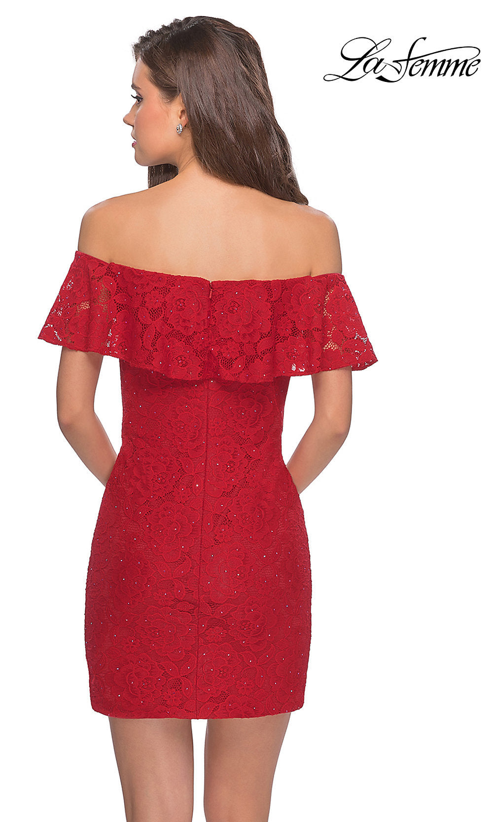  La Femme Off-the-Shoulder Short Lace Party Dress